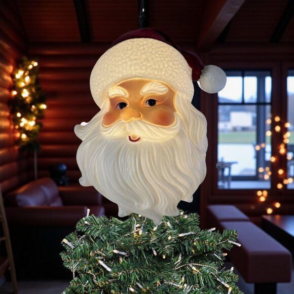 13.25" Santa Head LED Blow Mold Christmas Tree Topper Lighted Battery Operated - Picture 1 of 4